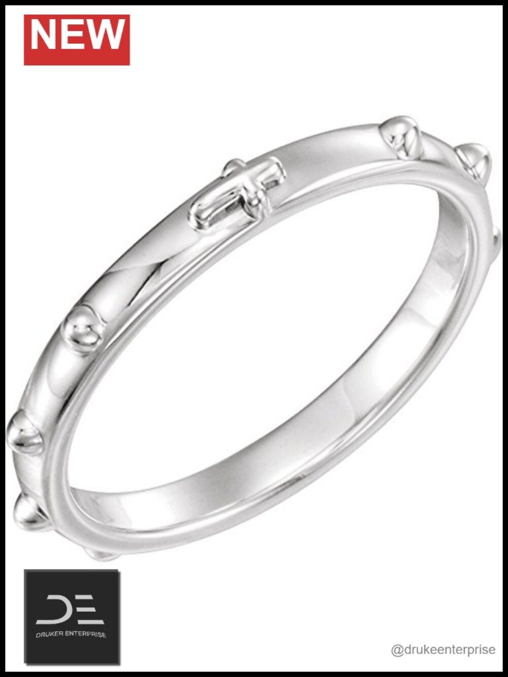 Sterling Silver Rosary Ring Size 8 Polished 2.5mm Band Religious